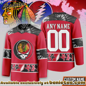 Chicago Blackhawks Premium NHL Tie-Dye Skull Hockey Jersey