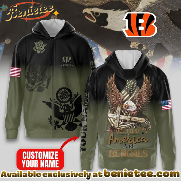 Cincinnati Bengals Premium NFL God Bless America Zip Hoodie, T-shirt, Sweatshirt