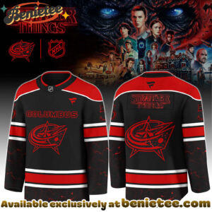 Columbus Blue Jackets x Stranger Things 5 Hockey Jersey with a bold red - black