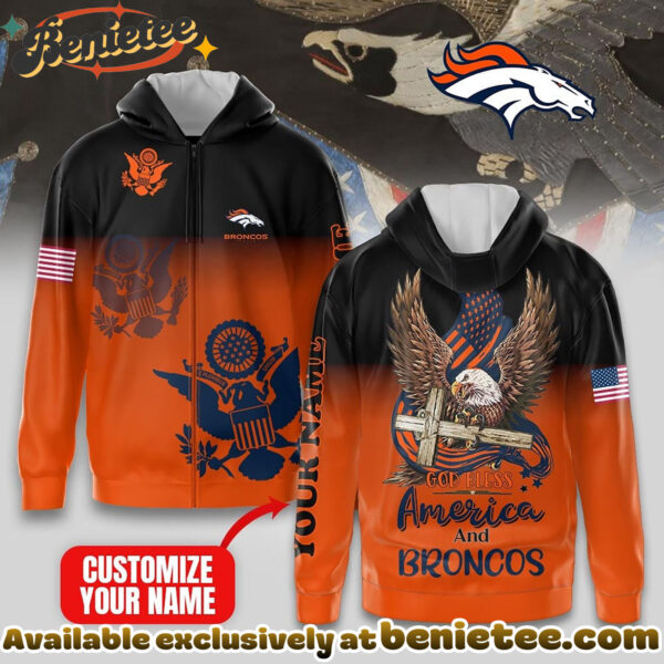 Denver Broncos Premium NFL God Bless America Zip Hoodie, T-shirt, Sweatshirt - Ver 2