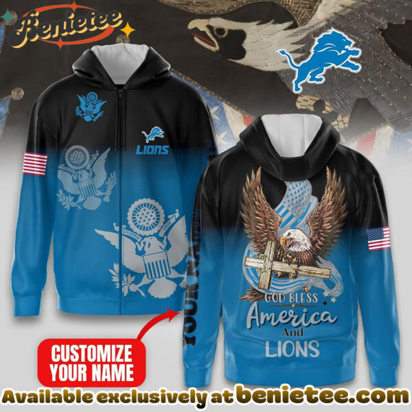 Detroit Lions Premium NFL God Bless America Zip Hoodie, T-shirt, Sweatshirt - Ver 2
