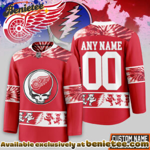 Detroit Red Wings Premium NHL Tie-Dye Skull Hockey Jersey