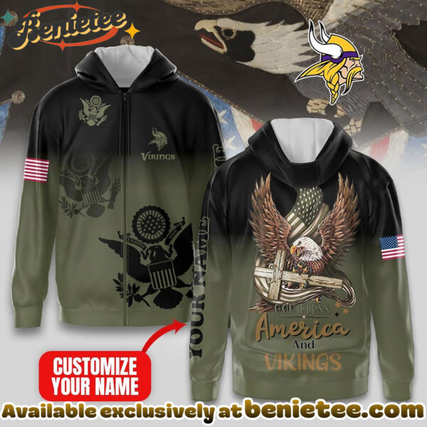 Minnesota Vikings Premium NFL God Bless America Zip Hoodie, T-shirt, Sweatshirt