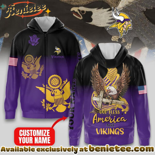 Minnesota Vikings Premium NFL God Bless America Zip Hoodie, T-shirt, Sweatshirt - Ver 2