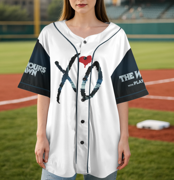 Men's The Weeknd Music Tour 2026 Baseball Jersey, Polyester Button Down, White, US Size S-5Xl