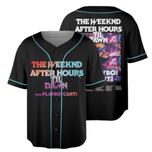 Men's The Weeknd After Hours Til Dawn Music Tour 2026 Baseball Jersey, Polyester Button Down, Black, US Size S-5Xl