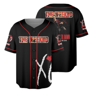 Men's The Weeknd After Hours Til Dawn Music Tour 2026 Baseball Jersey, Polyester Button Down, Black, US Size S-5XL