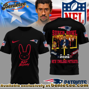 New England Patriots Premium NFL Bad Bunny Super Bowl 3D Shirt