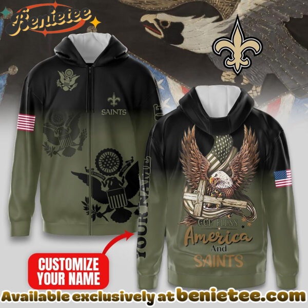 New Orleans Saints Premium NFL God Bless America Zip Hoodie, T-shirt, Sweatshirt