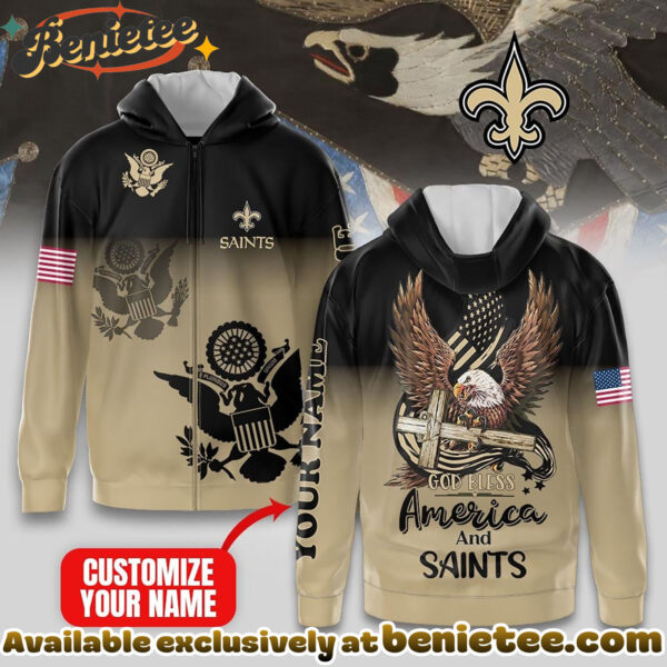 New Orleans Saints Premium NFL God Bless America Zip Hoodie, T-shirt, Sweatshirt - Ver 2