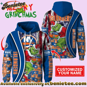 New York Islanders x The Grinch Christmas Hockey Hoodie Limited Edition-3D Unisex Hoodie