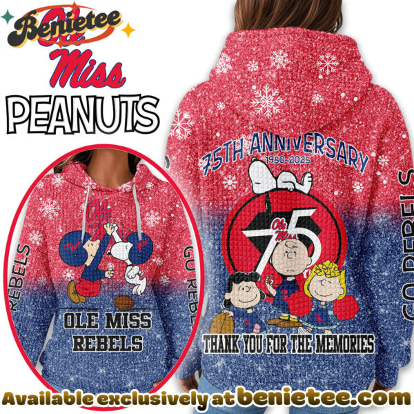 Ole Miss Rebels Premium NCAA Peanuts Anniversary 3D Waffle Hoodie, Sweatshirt, Tshirt HI