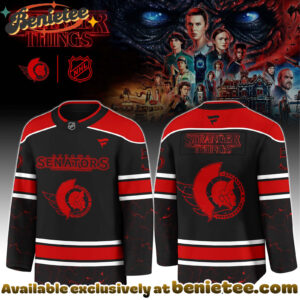 Ottawa Senators x Stranger Things 5 Hockey Jersey with a bold red - black