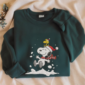 Snoopy Christmas Embroidery Sweatshirt, Cute Holiday Dog Tee, Festive Santa Hat Sweater, Comfort Colors Ivory, Cozy Winter Gift
