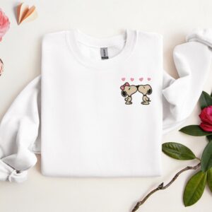 Snoopy Valentine's Day Embroidered Sweatshirt, Snoopy Love Embroidery Crewneck, Snoopy Kissing Embroidery Sweatshirt