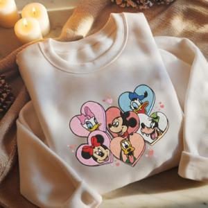 Retro Mickey And Friends Happy Valentine's Day Embroidered Shirt, Disneyland Valentine Balloons Embroidery Sweatshirt