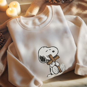 Snoopy Holding Cross Embroidery Hoodie/ Sweatshirt/ Shirt