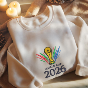 World Cup 2026 Embroidery Sweatshirt, Soccer Trophy Embroidery