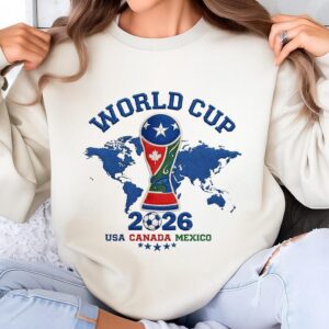 World Cup 2026 Embroidery Sweatshirt, Soccer Trophy World Map USA Canada Mexico Shirt