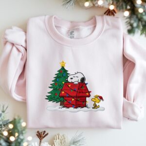Embroidered Christmas Snoopy Sweatshirt, Cartoon Dog Embroidered Shirt, Peanuts Christmas Crewneck, Christmas Crew Shirt, Cute Dog Sweatshirt