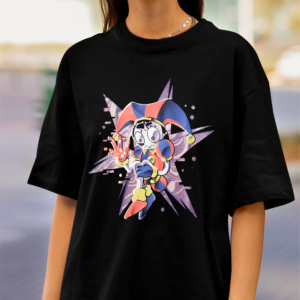 The Amazing Circus Pomni T-Shirt, Glitter Graphic Tee, Cute Cartoon Clown Shirt, Aesthetic Animation Top