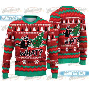Funny Black Cat Ugly Christmas Sweater, Cat Christmas Sweatshirt, Cute Cat Pet Xmas Holiday Party Shirt, Christmas Gift For Men Women