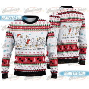 Funny Goose Christmas Sweater, Holiday Lights Duck Pullover, Cute Farm Bird Xmas Jumper, Ugly Sweater Party Outfit for Men & Women