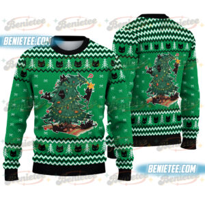 Funny Black Cat Ugly Christmas Sweatshirt, Cute Cat Lover Xmas Sweater, Cats Climbing Tree Sweater, Christmas Cat Mom Gift, Holiday