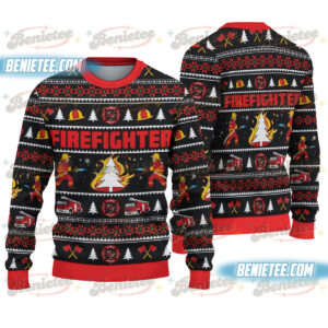 Firefighter Ugly Christmas Sweater, All Over Print Unisex Ugly Christmas Sweatshirt, Fire Truck Xmas Shirt