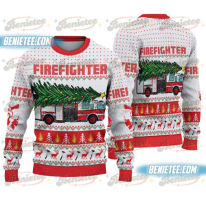 Christmas Firefighter Ugly Sweater, Fireman Xmas Sweater, Firefighter Ugly Christmas Sweater, Fire Department Sweater For Men