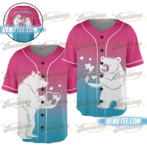 Vintage Bear Couple Baseball Jersey, Personalized Valentines Shirts, Cute Matching Bear Jersey
