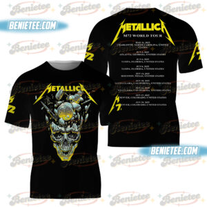 Metallica Retro Cassette 3D Tee, Vintage Metal Album Collection Crewneck, Classic Rock Fan Graphic Shirt