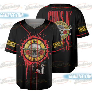 Men's Guns N' Roses Baseball Jersey, Lightweight Polyester, Black, US Size