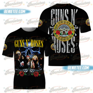 Men's Guns N' Roses Rock Band 3D T-Shirt, Cotton Blend, Black, Unisex US Fit