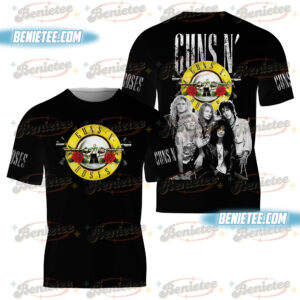Men's Guns N' Roses 3D T-Shirt, Cotton Blend All-Over Print, Black, US Size