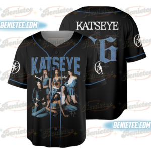 Men's KATSEYE Baseball Jersey, Lightweight Polyester Button Down, Black, US Size