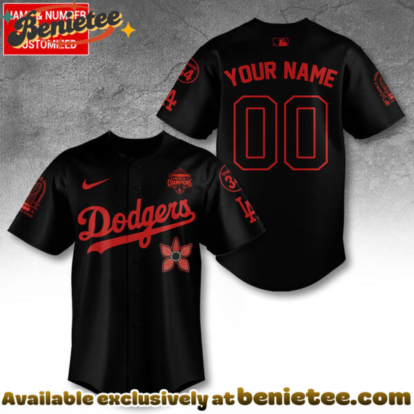 Personalized Los Angeles Dodgers 2025 Champions x Stranger Things Baseball Jersey - Ver 5