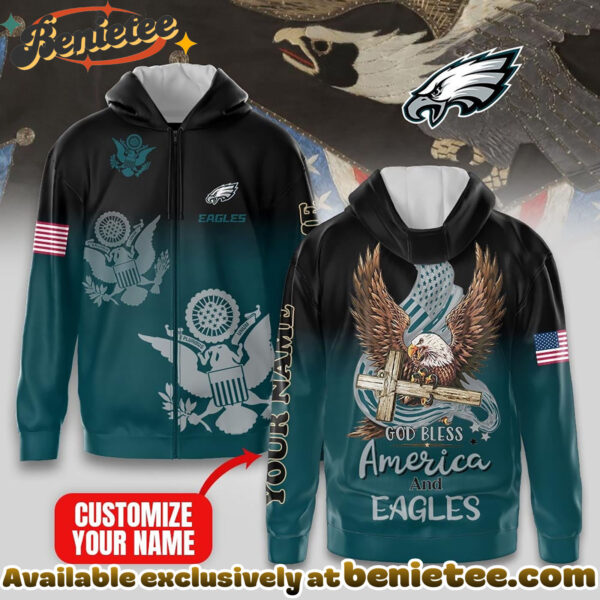 Philadelphia Eagles Premium NFL God Bless America Zip Hoodie, T-shirt, Sweatshirt - Ver 2