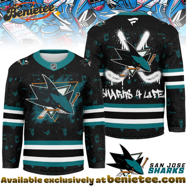 San Jose Sharks Premium NHL Graffiti My Team 4 Life Hockey Jersey