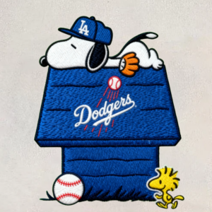 Snoopy And Woodstock Dodgers Dugout Embroidered Shirt, Los Angeles Baseball Embroidered Shirt