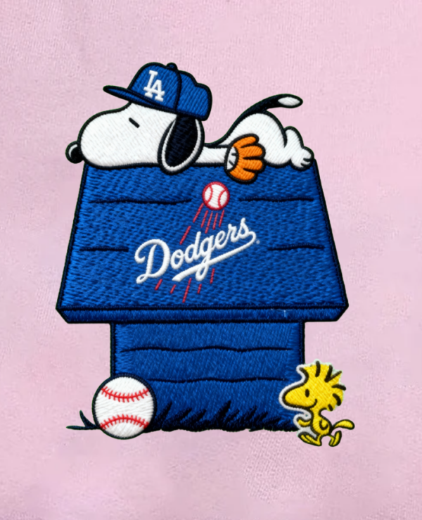 Snoopy And Woodstock Dodgers Dugout Embroidered Shirt, Los Angeles Baseball Embroidered Shirt