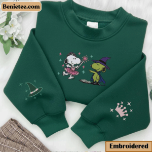 Wicked Snoopy Embroidered Sweatshirt, Wicked For Good Embroidered Sweatshirt, Pink Witch Green Witch Shirt, Changed For Good Wicked Shirt