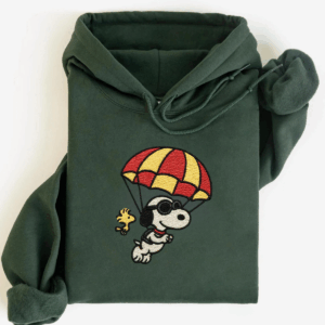 Embroidered Cute Snoopy With Parachute Shirt, Inspired By Snoopy Hoodie, Peanuts Cartoon Dog Paraglider Sweater