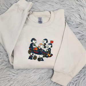Snoopy Red Bull Pit Embroidered Shirt, Formula 1 Mechanic Embroidered Shirt