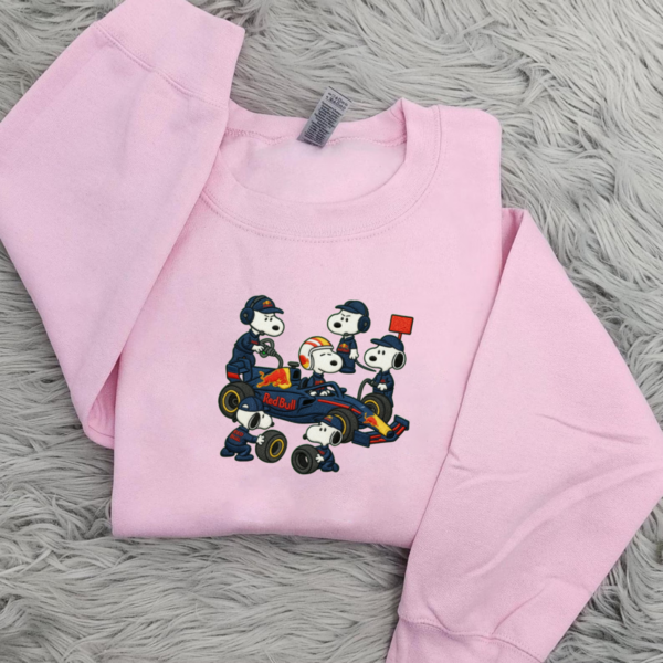 Snoopy Red Bull Pit Embroidered Shirt, Formula 1 Mechanic Embroidered Shirt