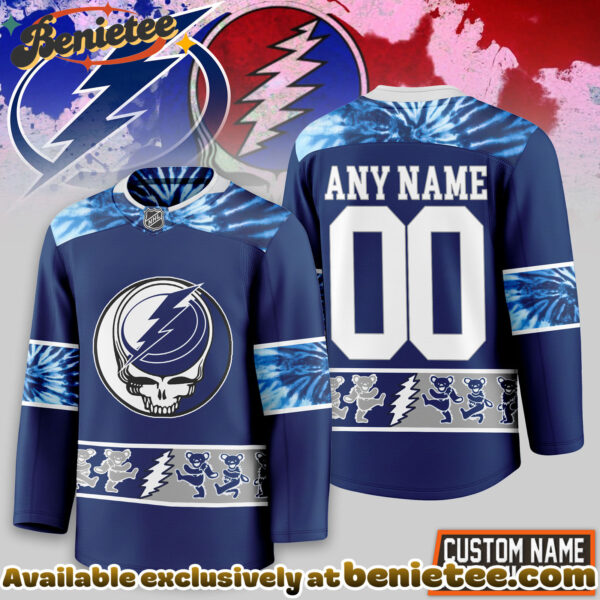 Tampa Bay Lightning Premium NHL Tie-Dye Skull Hockey Jersey