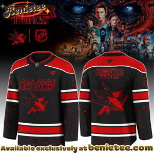 Winnipeg Jets x Stranger Things 5 Hockey Jersey with a bold red - black