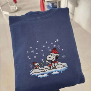 Winter Snow Day Embroidered Crewneck, Cozy Christmas Sweatshirt, Cute Holiday Snoopy Design, Warm Aesthetic Winter Sweater