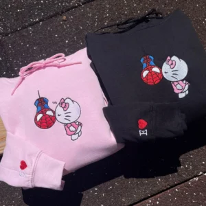 Kitty Cat And Super Hero Embroidered Sweatshirt, Valentine's Day Embroidered Gift