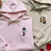 Custom Embroidered Cartoon Couple Matching Hoodie, Couple Embroidery Sweatshirt, Initial On Sleeve, Movie Character Couple Crewneck